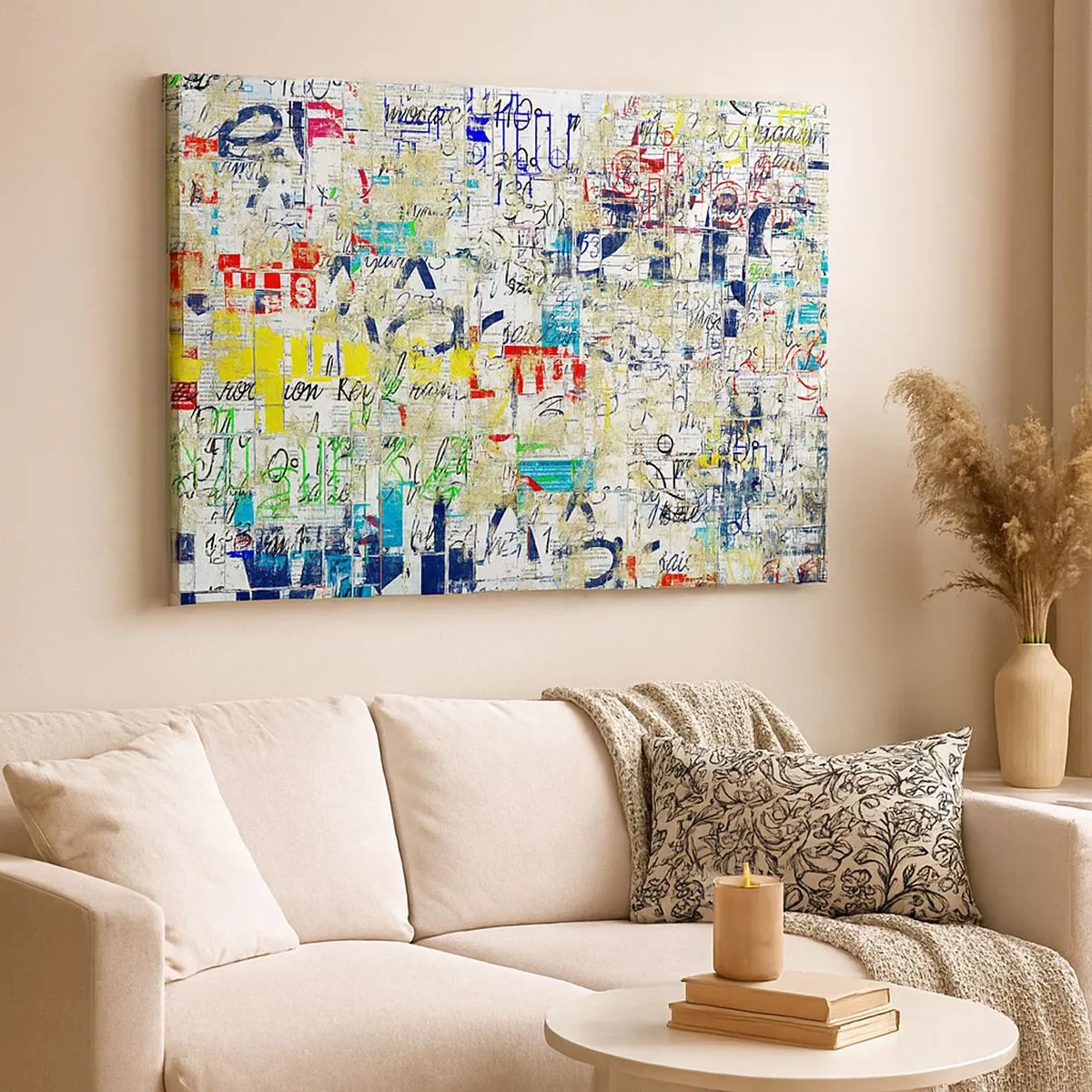 Impression sur toile - Image sur toile - Graffiti abstrait avec inscriptions et motifs colorés - 70x50cm - Ca fait juste plaisir aux yeux - Décoration murale moderne pour le salon et la chambre ARTTOR