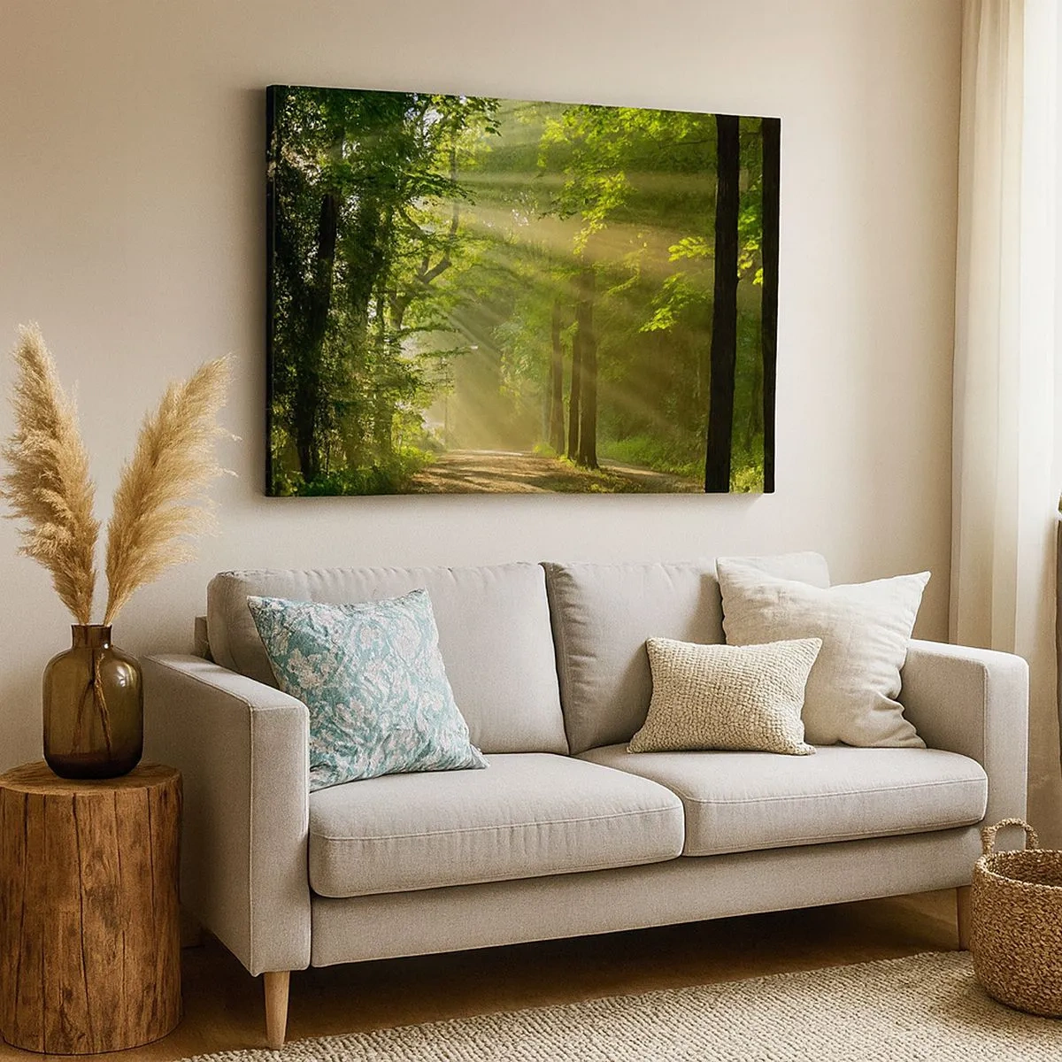 Impression sur toile - Image sur toile - Chemin forestier avec les rayons du soleil qui brillent à travers les arbres - 70x50cm - Moment de forêt - Décoration murale moderne pour le salon et la chambre ARTTOR