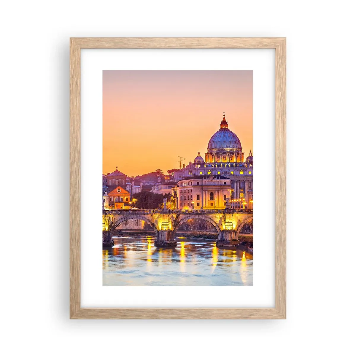 Affiche dans un chêne clair - Poster - Coucher de soleil sur la ville éternelle - 30x40 cm