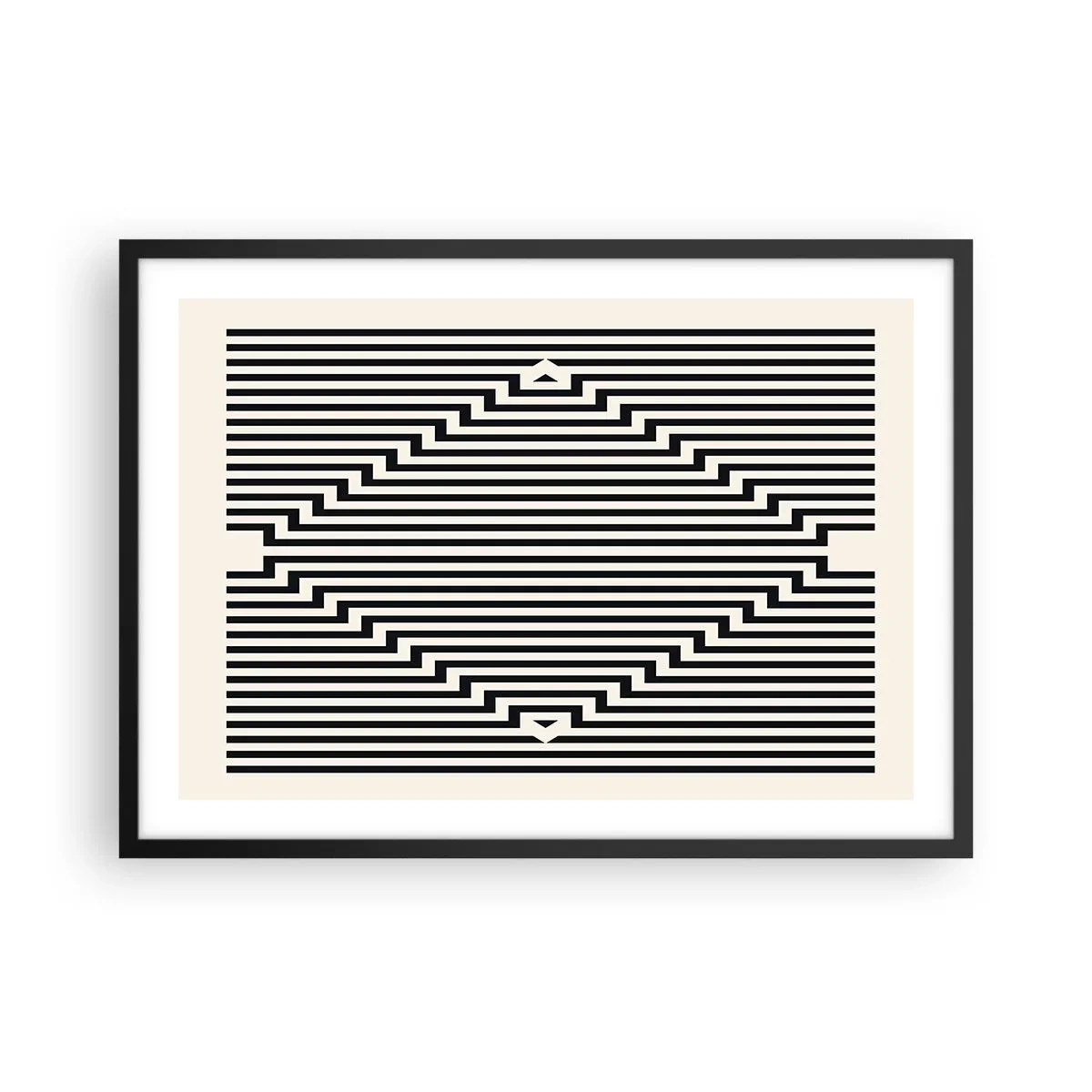 Affiche dans un cadre noir - Poster - Lignes noires et blanches créant un effet d'illusion géométrique - 70x50cm - Illusion géométrique - Décoration murale moderne pour le salon et la chambre ARTTOR