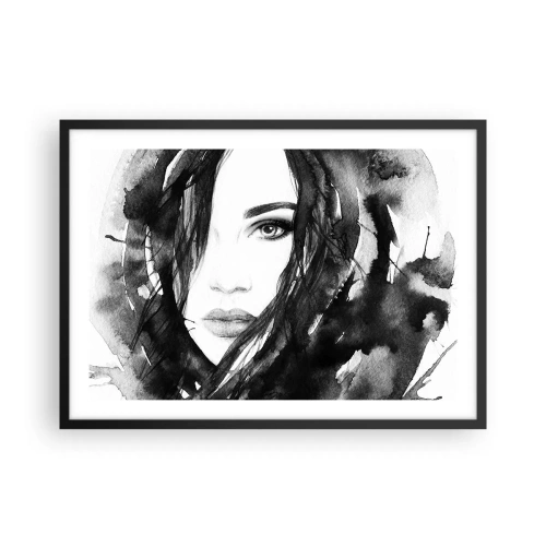 Affiche dans un cadre noir - Poster - Portrait de femme à l'aquarelle noir et blanc - 70x50cm - Portrait d'une dame en noir et blanc - Décoration murale moderne pour le salon et la chambre ARTTOR