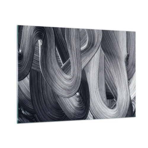 Impression sur verre - Image sur verre - Coups de pinceau abstraits dans des tons de noir et de gris - 100x70cm - La fluidité de la réalité - Décoration murale moderne pour le salon et la chambre ARTTOR