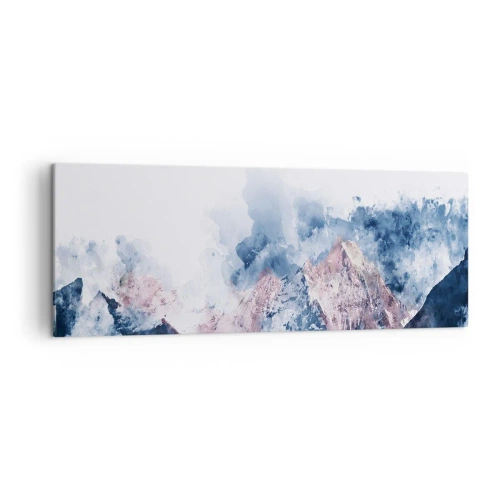 Impression sur toile - Image sur toile - Montagnes à l'aquarelle dans des tons pastel sur fond blanc - 140x50cm - Ce sont des sommets ! - Décoration murale moderne pour le salon et la chambre ARTTOR