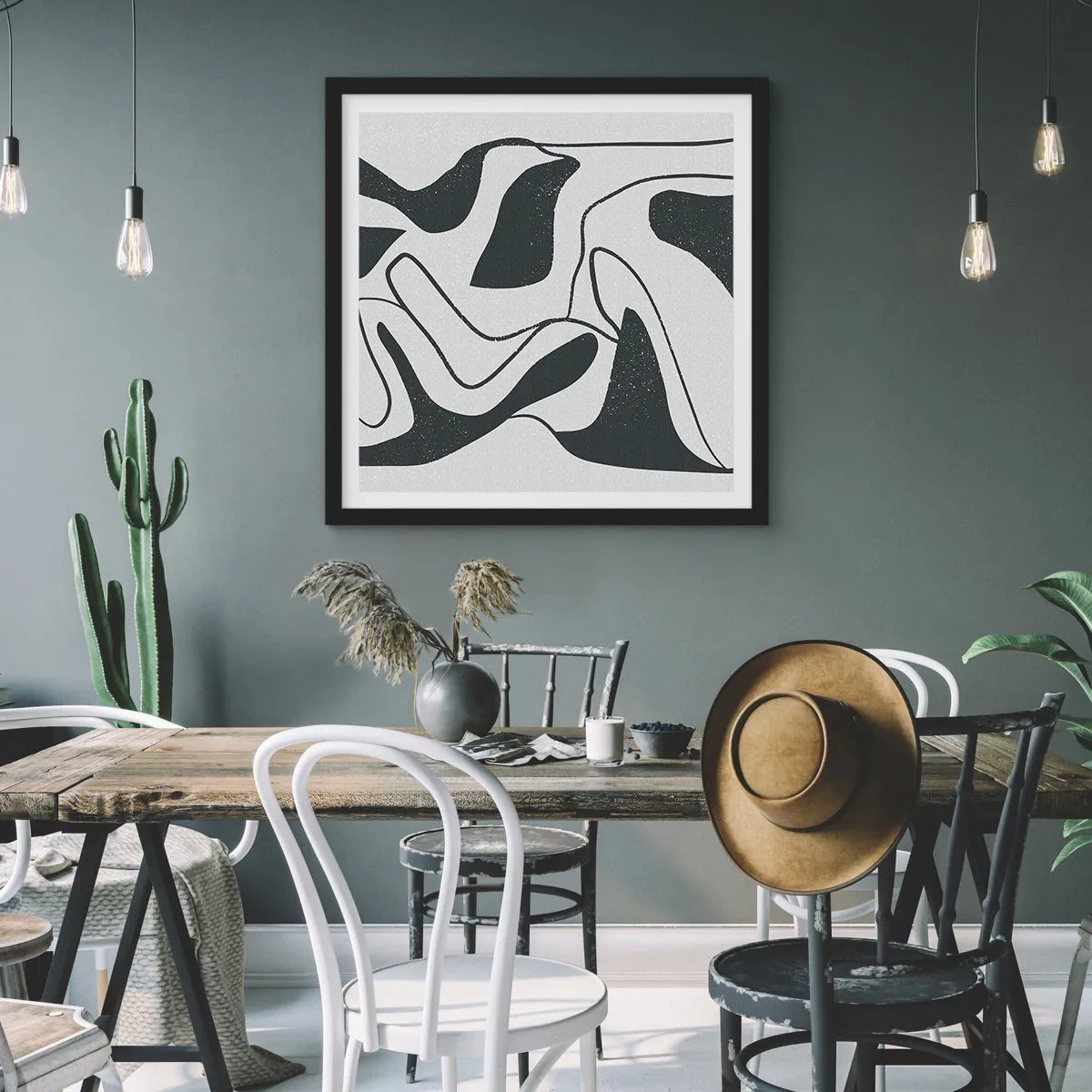 Affiche dans un cadre noir - Poster - Amusement de labyrinthe abstrait - 60x60 cm