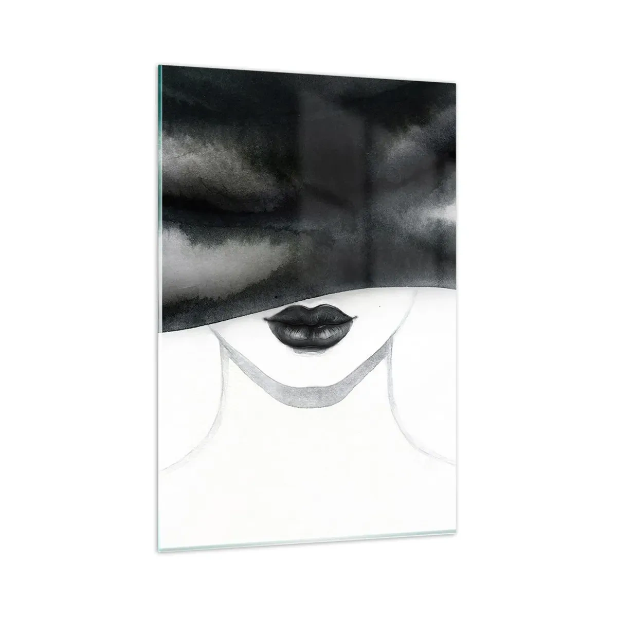 Impression sur verre - Image sur verre - Un portrait subtil d'une femme au visage couvert dans un style monochrome. - 80x120cm - Un mystère sensuel - Décoration murale moderne pour le salon et la chambre ARTTOR