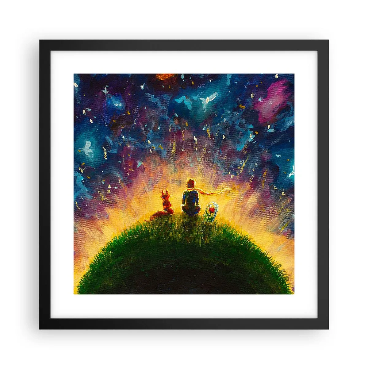 Affiche dans un cadre noir - Poster - Amour et amitié - le monde entier - 40x40 cm