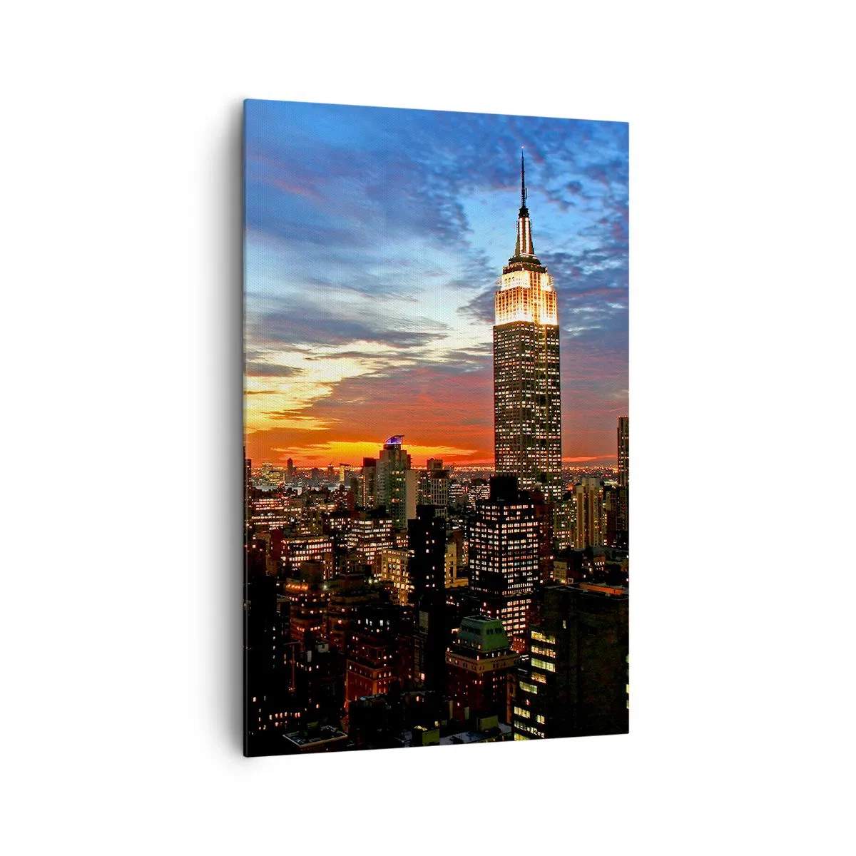 Impression sur toile - Image sur toile - Panorama de la ville avec des gratte-ciel illuminés au crépuscule - 80x120cm - Nuit américaine lumineuse - Décoration murale moderne pour le salon et la chambre ARTTOR