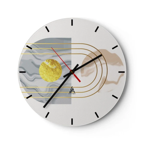 Horloge murale - Pendule murale - Lignes dorées et un cercle sur un fond clair avec un motif géométrique - 30x30cm - Clareté et brillance - Décoration murale moderne pour le salon, la cuisine et la chambre ARTTOR
