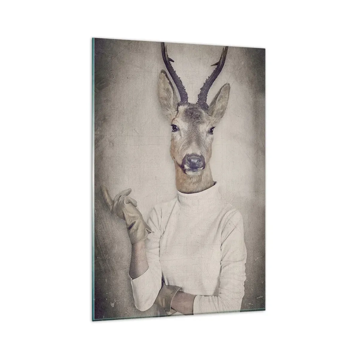 Impression sur verre - Image sur verre - Un triptyque avec des figures animales en vêtements humains sur un fond artistique - 80x120cm - Laissons parler les gestes - Décoration murale moderne pour le salon et la chambre ARTTOR