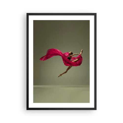 Affiche dans un cadre noir - Poster - Une ballerine en tissu rouge exécute un saut dynamique. - 50x70cm - Flamme dansante - Décoration murale moderne pour le salon et la chambre ARTTOR
