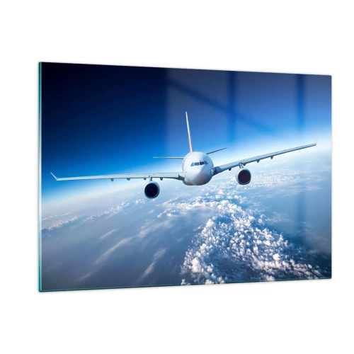 Impression sur verre - Image sur verre - Un avion de ligne contre un ciel bleu et des nuages - 120x80cm - Je vole parce que je le veux - Décoration murale moderne pour le salon et la chambre ARTTOR