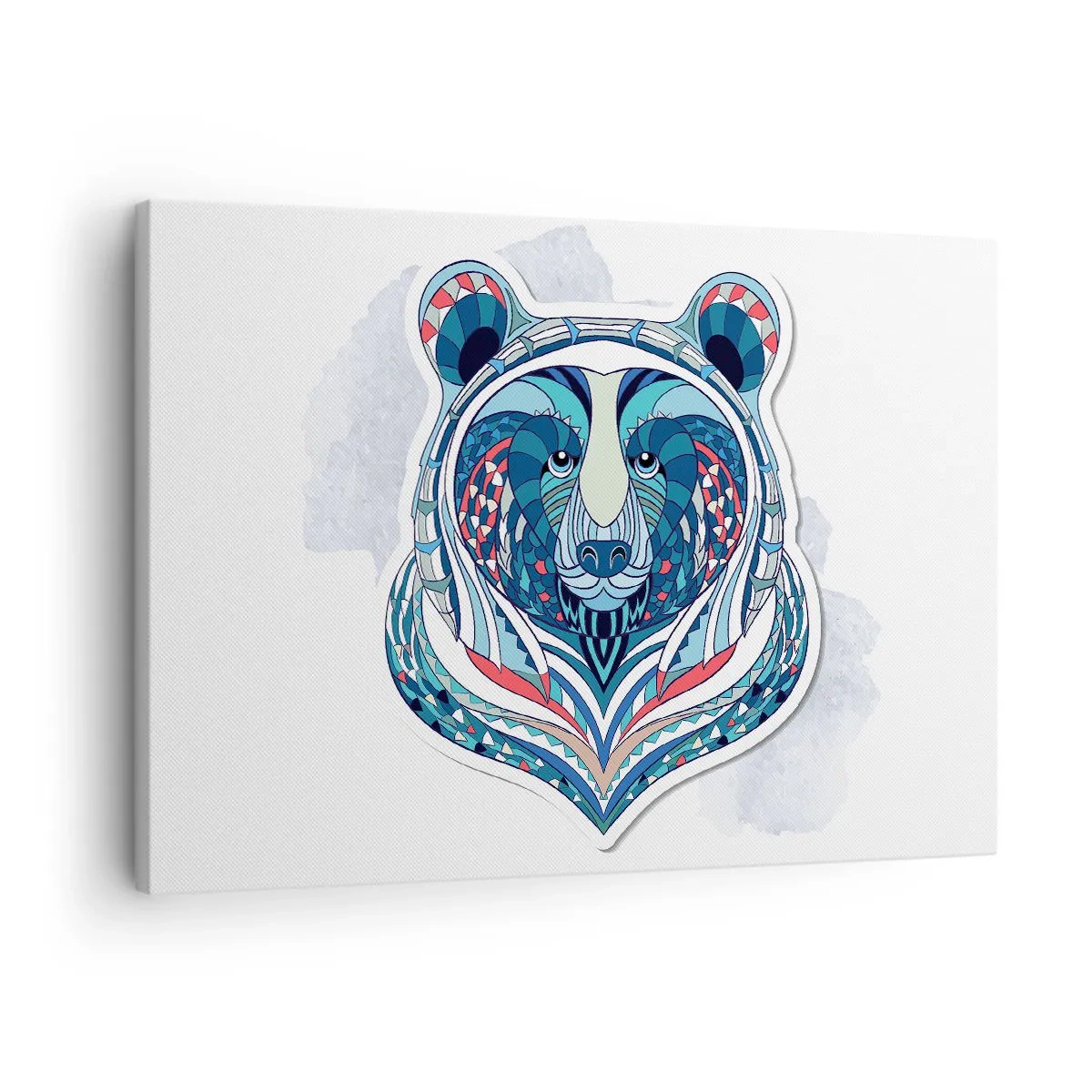 Impression sur toile - Image sur toile - Ours géométrique dans les tons bleu et rouge - 70x50cm - Vive le Groenland ! - Décoration murale moderne pour le salon et la chambre ARTTOR