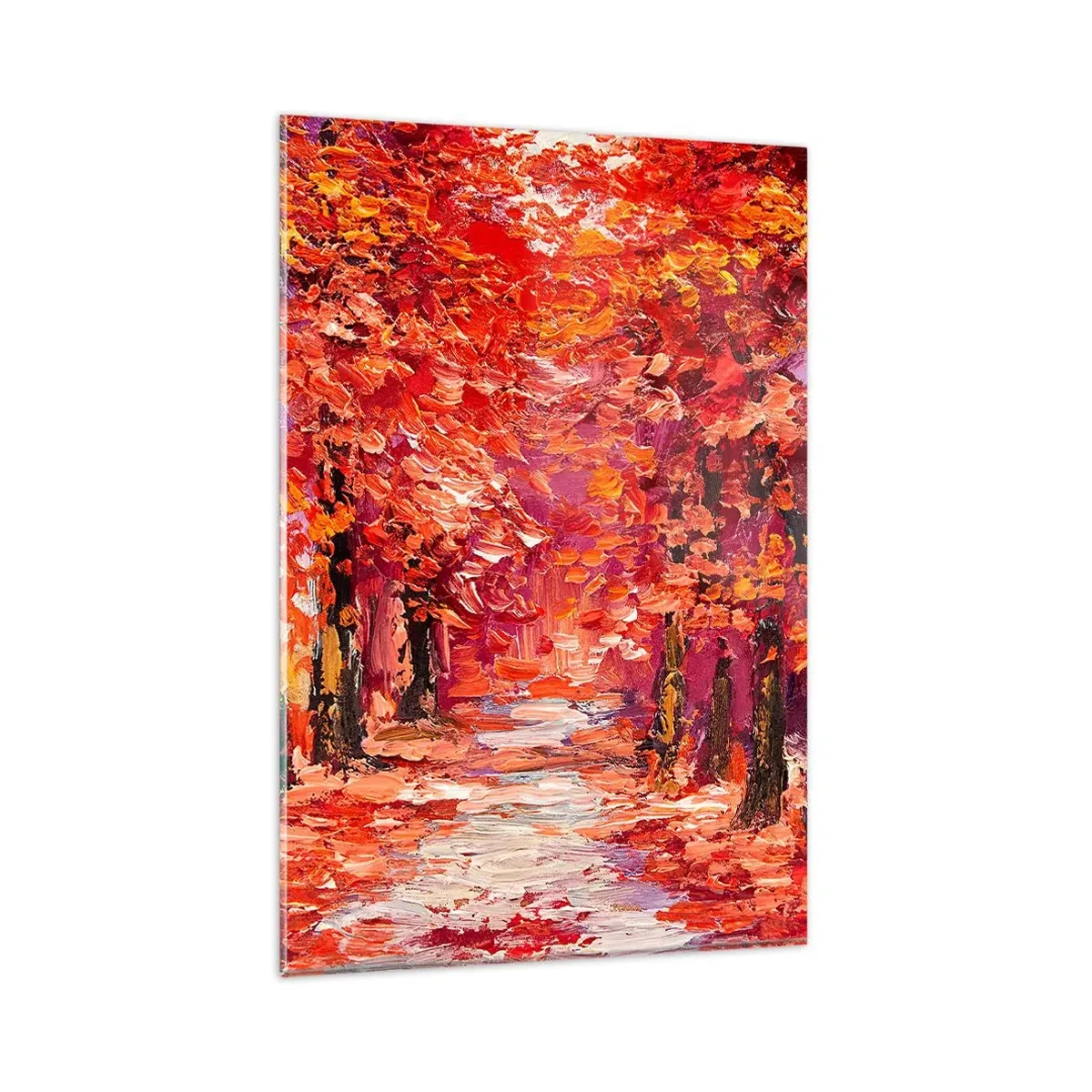Impression sur verre - Image sur verre - Une ruelle pittoresque aux couleurs d'automne dans le style impressionniste - 80x120cm - Impression d'automne - Décoration murale moderne pour le salon et la chambre ARTTOR