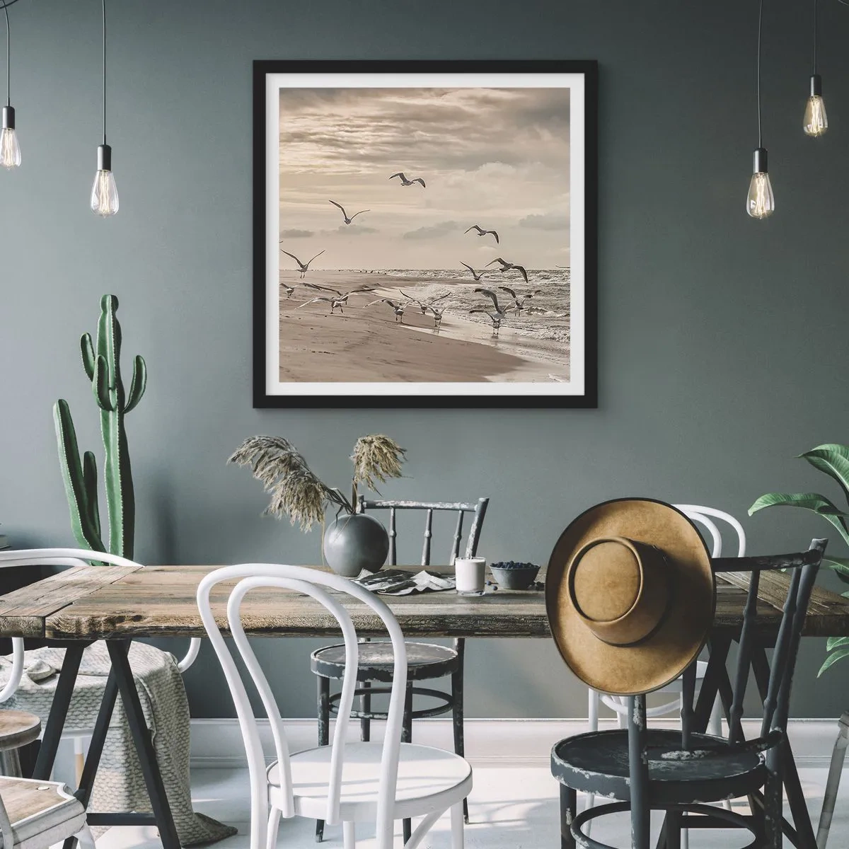 Affiche dans un cadre noir - Poster - Le bruit de la mer, le chant des oiseaux - 60x60 cm