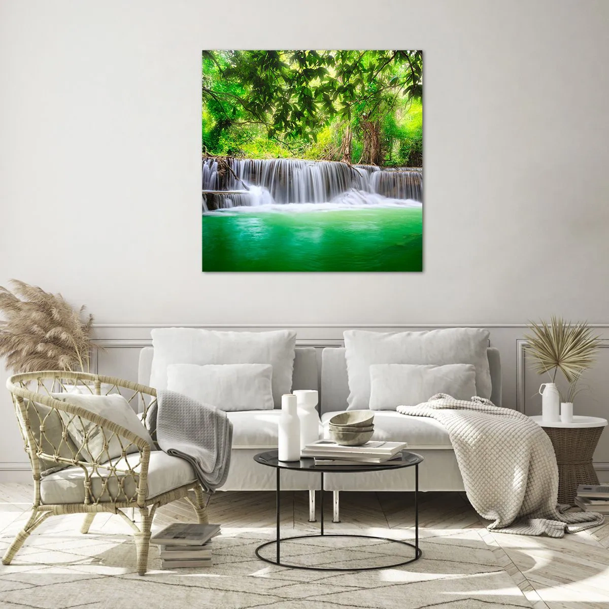 Impression sur verre - Image sur verre - Une cascade de vert - 30x30 cm