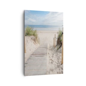 Impression sur toile - Image sur toile - Un chemin de planches menant à une plage de sable - 80x120cm - A l'horizon - Décoration murale moderne pour le salon et la chambre ARTTOR