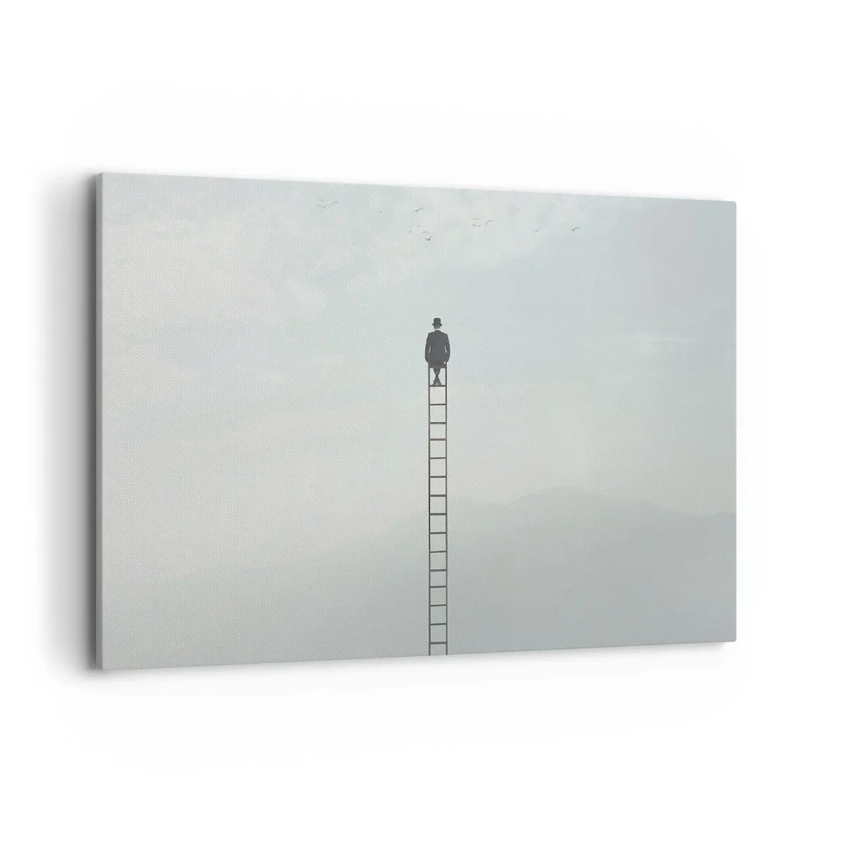 Impression sur toile - Image sur toile - Un homme sur une échelle s'élevant vers le ciel - 100x70cm - Se soulever au-dessus - Décoration murale moderne pour le salon et la chambre ARTTOR
