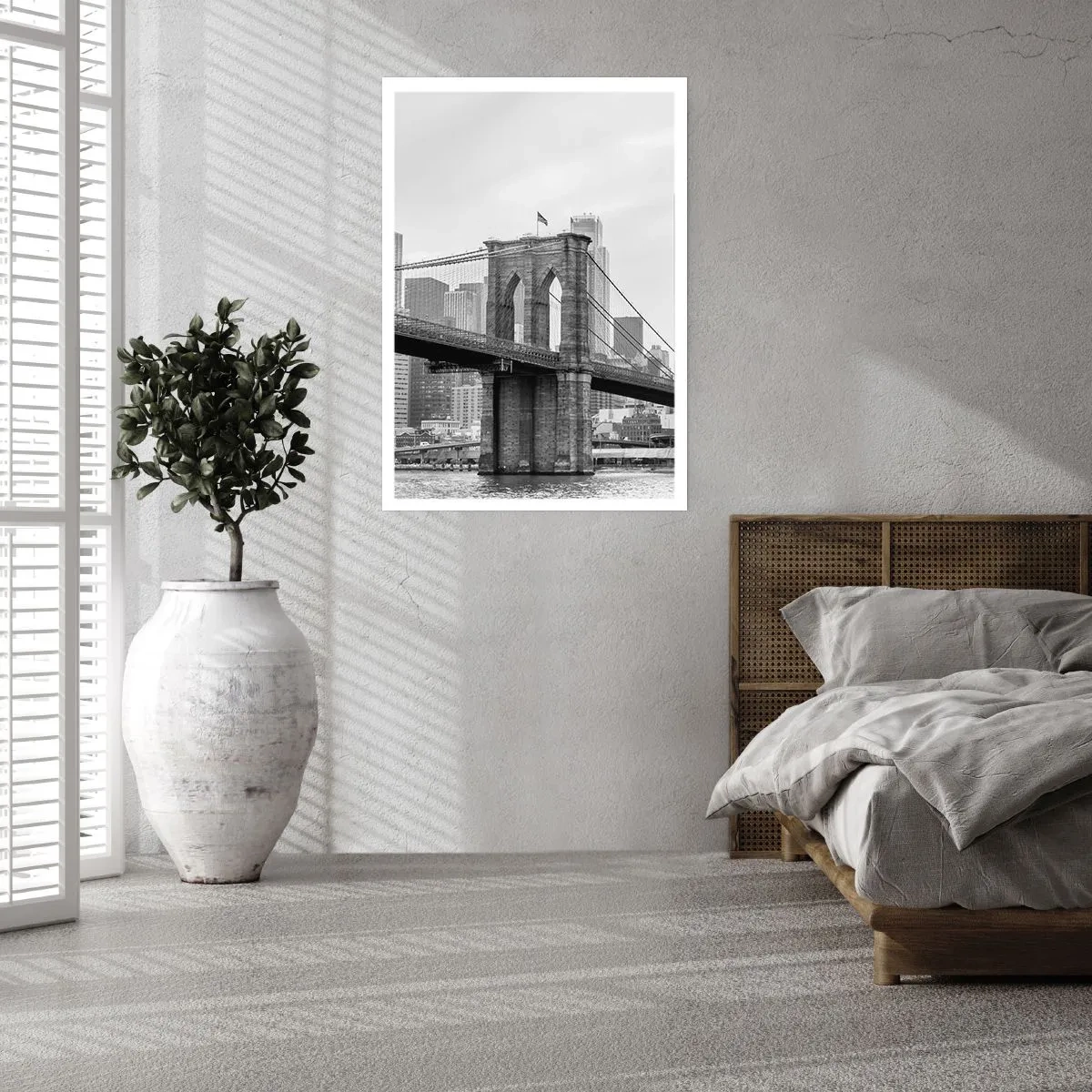 Affiche - Poster - Pont de Brooklyn en monochrome - 50x70cm - Climat New-Yorkais - Décoration murale moderne pour le salon et la chambre ARTTOR