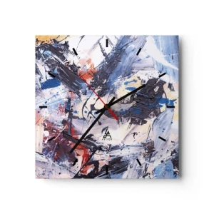 Horloge murale - Pendule murale - Abstraction avec des coups de pinceau dynamiques en bleu et rouge. - 30x30cm - La danse folle de l'abstrait - Décoration murale moderne pour le salon et la chambre ARTTOR