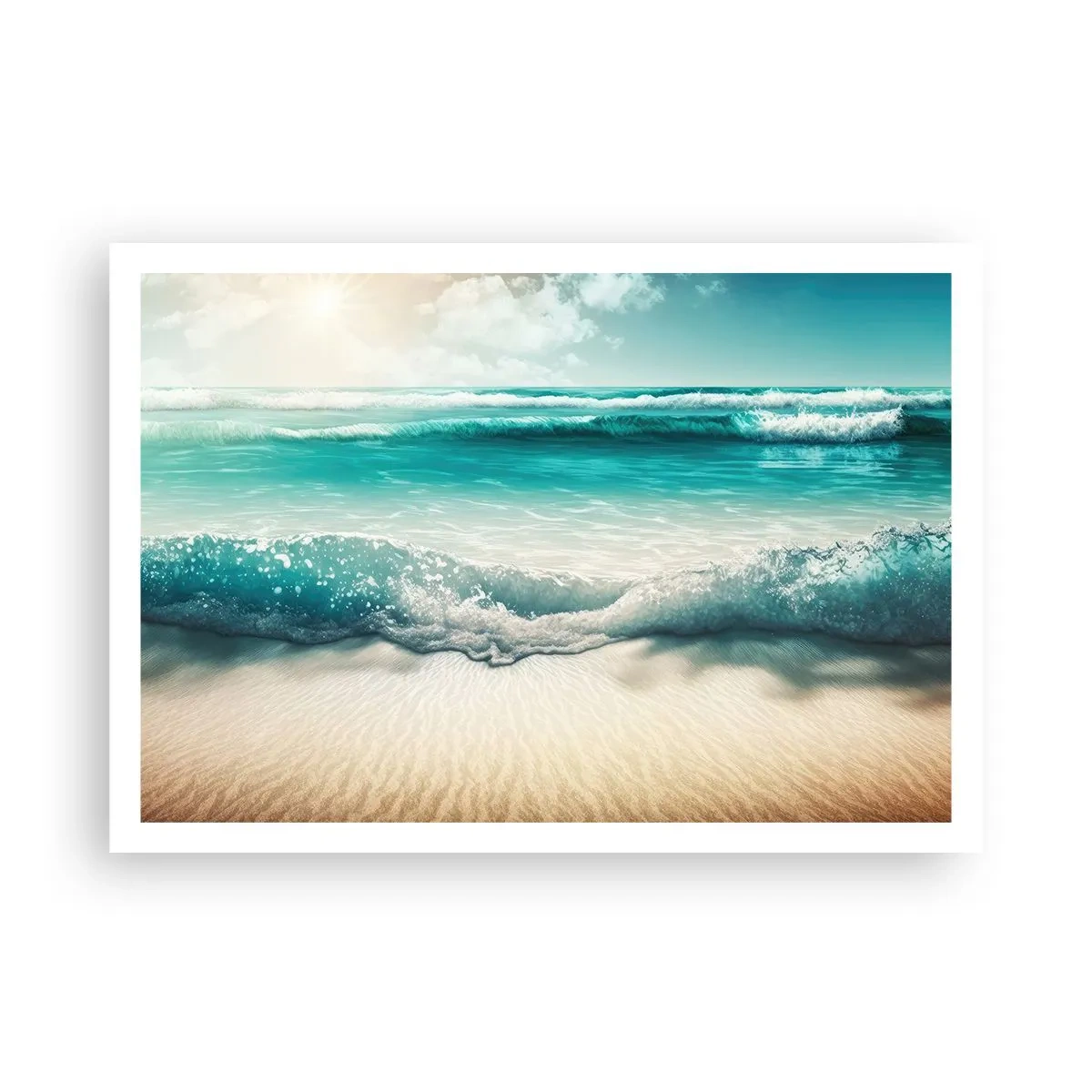 Affiche - Poster - Vagues de l'océan sur une plage de sable clair - 100x70cm - La paix de l'océan - Décoration murale moderne pour le salon et la chambre ARTTOR