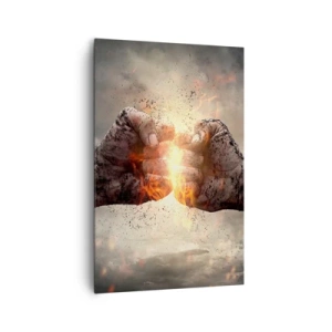 Impression sur toile - Image sur toile - Poings serrés dans une scène d'incendie dynamique - 80x120cm - Lève-toi pour le combat - Décoration murale moderne pour le salon et la chambre ARTTOR