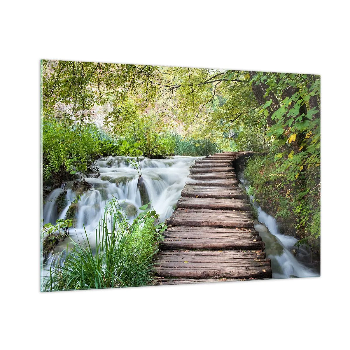 Impression sur verre - Image sur verre - Un pont dans la forêt au-dessus d'un ruisseau - 100x70cm - L'eau n'est pas si calme - Décoration murale moderne pour le salon et la chambre ARTTOR