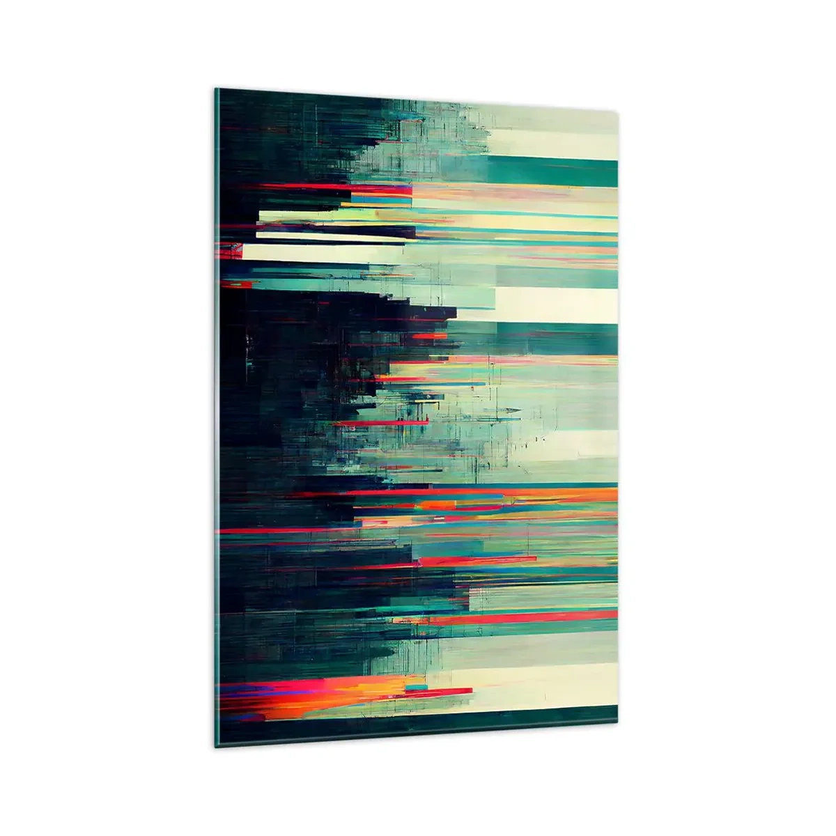 Impression sur verre - Image sur verre - Abstraction avec des lignes verticales et un horizon urbain - 80x120cm - Ville futuriste - Décoration murale moderne pour le salon et la chambre ARTTOR