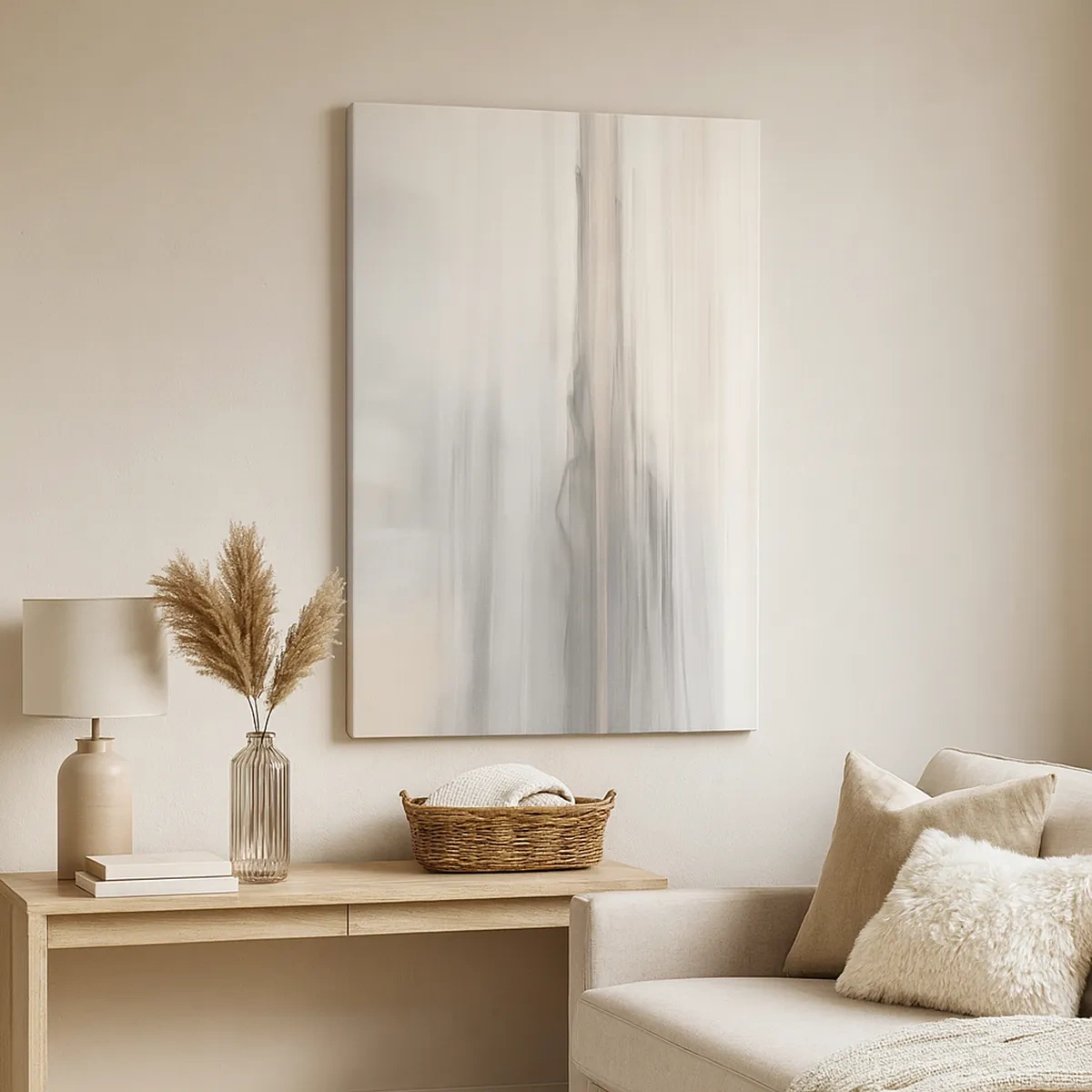 Impression sur toile - Image sur toile - Un paysage subtil aux tons gris et beige - 50x70cm - Distance réfléchie - Décoration murale moderne pour le salon et la chambre ARTTOR