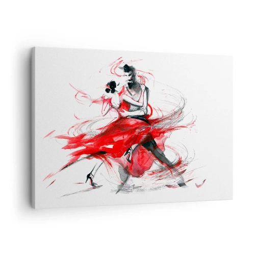 Impression sur toile - Image sur toile - Danseurs dans une danse dynamique aux accents rouges - 70x50cm - Tango - le rythme de la passion - Décoration murale moderne pour le salon et la chambre ARTTOR