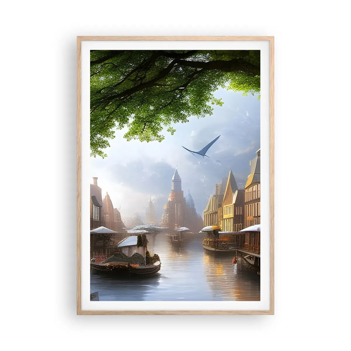 Affiche dans un chêne clair - Poster - Paysage urbain néerlandais - 70x100 cm