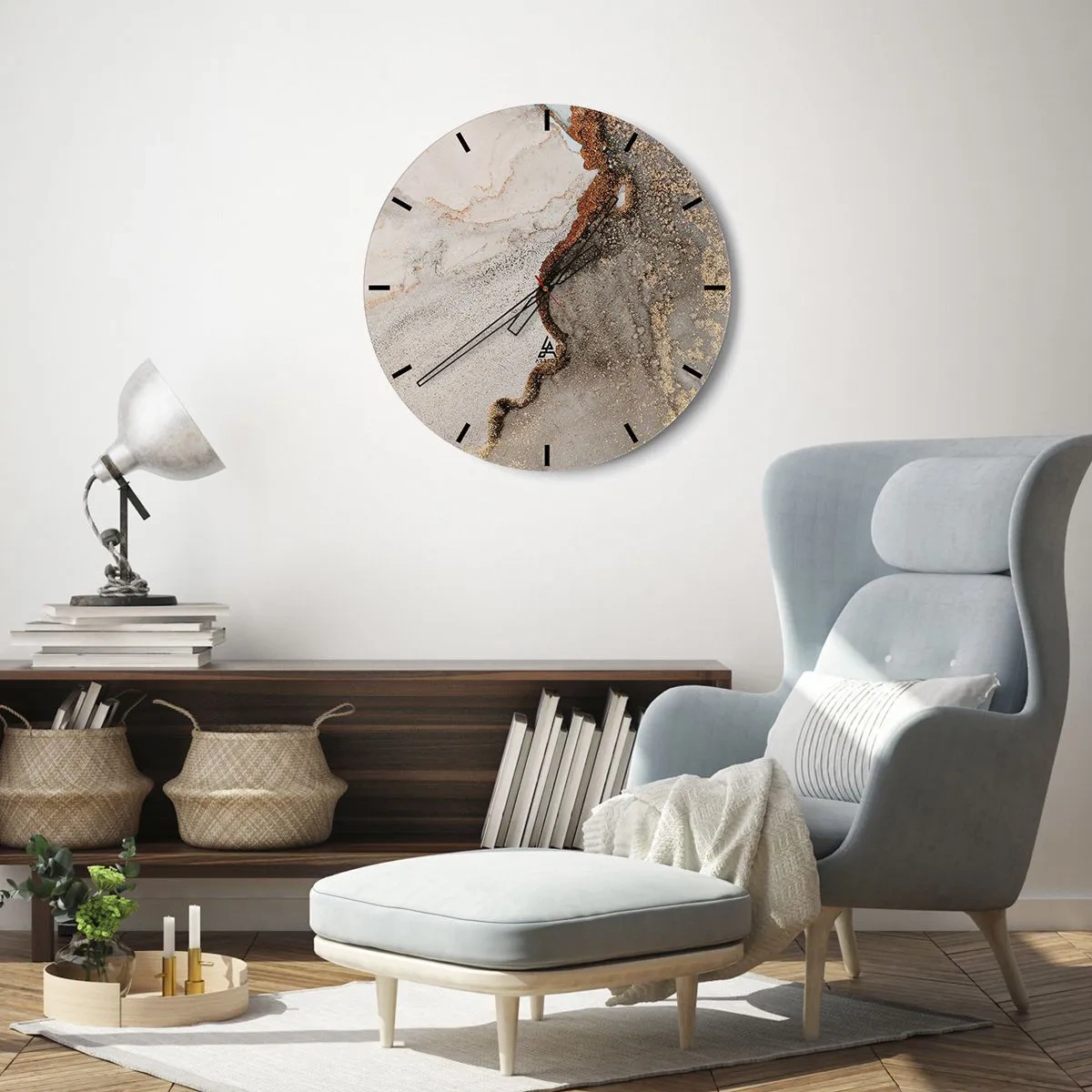 Horloge murale - Pendule murale - Une composition abstraite dans des tons d'or et de gris. - 30x30cm - Aux frontières des couleurs - Décoration murale moderne pour le salon, la cuisine et la chambre ARTTOR