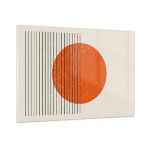 Impression sur verre - Image sur verre - Composition géométrique avec cercle et lignes orange - 100x70cm - Toujours le soleil - Décoration murale moderne pour le salon et la chambre ARTTOR