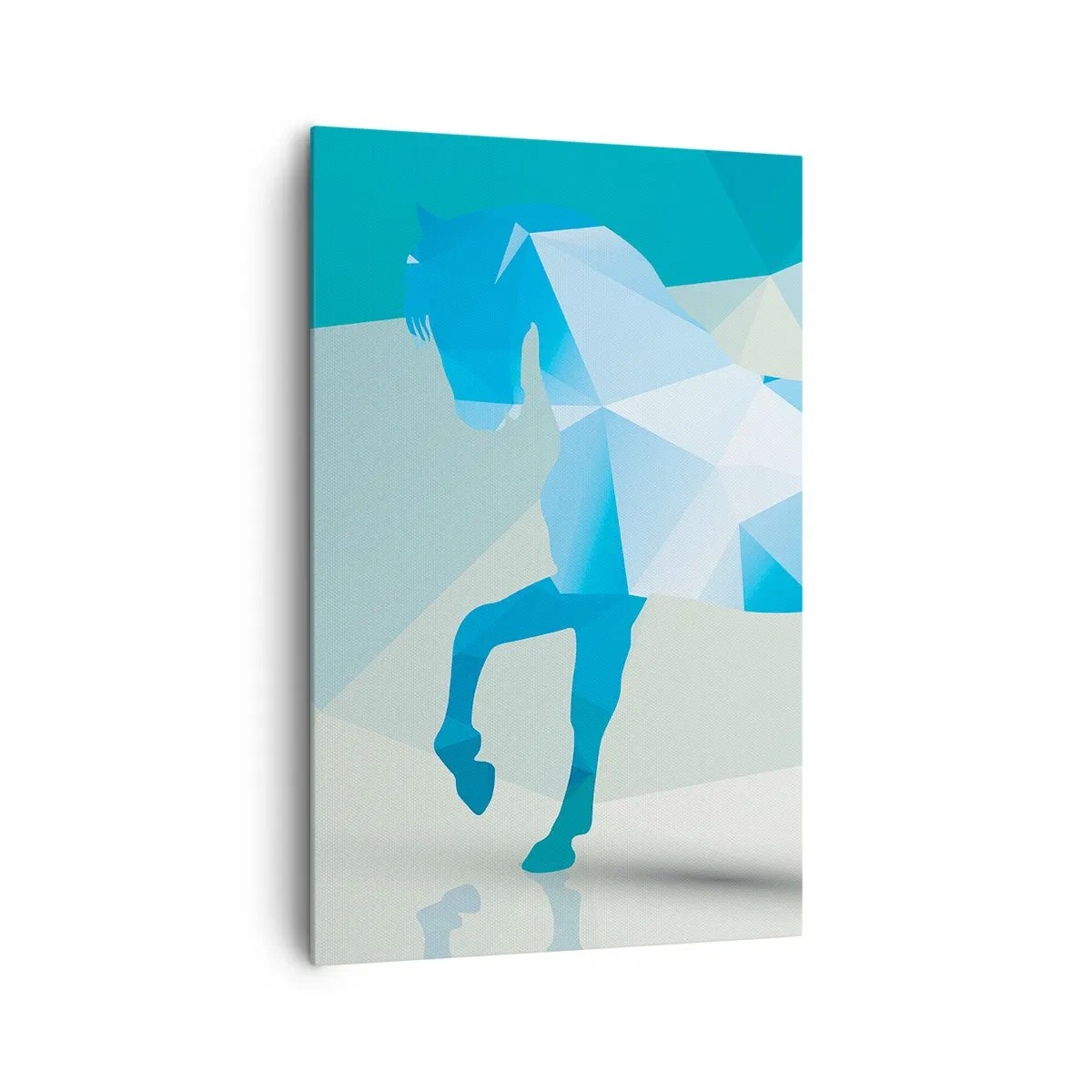 Impression sur toile - Image sur toile - Silhouette géométrique d'un cheval dans des tons bleus - 80x120cm - Cheval géométrique en turquoise - Décoration murale moderne pour le salon et la chambre ARTTOR