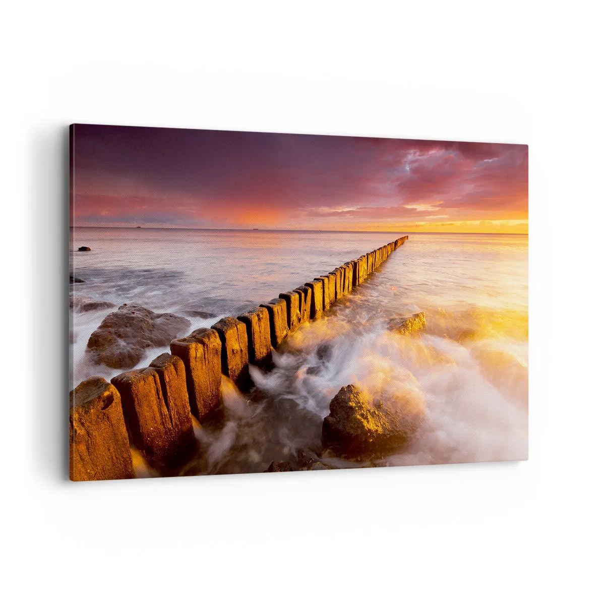 Impression sur toile - Image sur toile - Un paysage pittoresque au bord de la mer au coucher du soleil - 120x80cm - La douceur des vagues - Décoration murale moderne pour le salon et la chambre ARTTOR