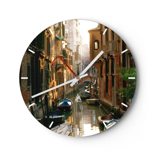 Horloge murale - Pendule murale - Canal de Venise au coucher du soleil avec gondoles - 30x30cm - Dans une ruelle vénitienne - Décoration murale moderne pour le salon, la cuisine et la chambre ARTTOR