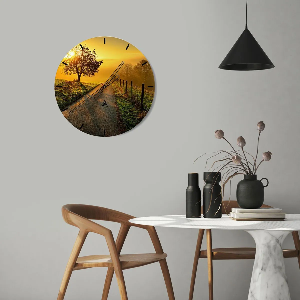 Horloge murale - Pendule murale - La route est éclairée par les rayons du soleil du matin - 30x30cm - Après-midi de miel - Décoration murale moderne pour le salon, la cuisine et la chambre ARTTOR