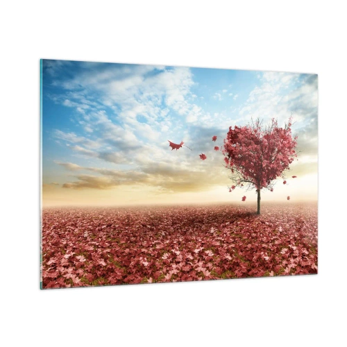 Impression sur verre - Image sur verre - Un arbre en forme de cœur sur un champ de feuilles rouges - 100x70cm - Vous allez aussi aimer l'automne - Décoration murale moderne pour le salon et la chambre ARTTOR