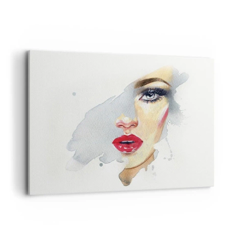 Impression sur toile - Image sur toile - Portrait à l'aquarelle d'une femme au regard intense. - 100x70cm - Reflet dans une goutte d'eau - Décoration murale moderne pour le salon et la chambre ARTTOR