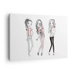 Impression sur toile - Image sur toile - Illustration de filles à la mode aux couleurs pastel - 70x50cm - On va s'amuser - Décoration murale moderne pour le salon et la chambre ARTTOR