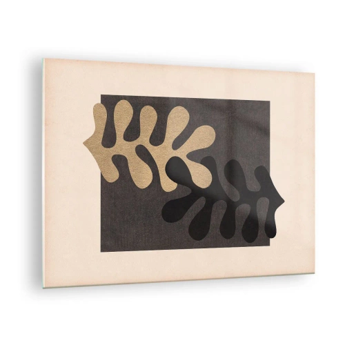 Impression sur verre - Image sur verre - Formes abstraites en noir et beige sur un fond géométrique - 70x50cm - Absence et complément - Décoration murale moderne pour le salon et la chambre ARTTOR