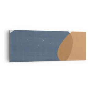 Impression sur toile - Image sur toile - Une composition géométrique minimaliste dans des tons de bleu et d'orange. - 140x50cm - Ovales et influences - Décoration murale moderne pour le salon et la chambre ARTTOR