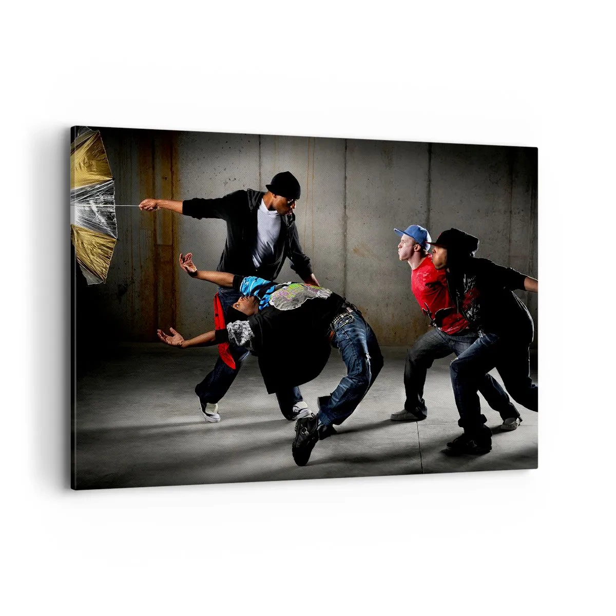 Impression sur toile - Image sur toile - Un groupe de danseurs hip-hop dans une chorégraphie dynamique - 100x70cm - Danser avec le vent de la rue - Décoration murale moderne pour le salon et la chambre ARTTOR