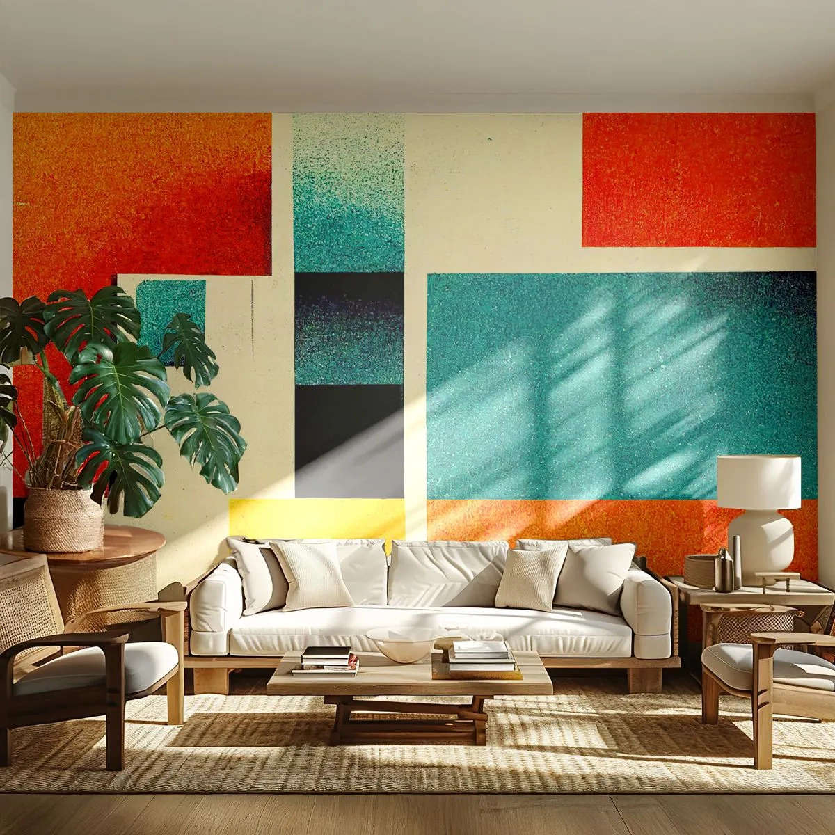 Papier Peint Photo Premium Canvas - Abstraction géométrique – bonne énergie - Carrés, Vieilli, Morceau - 150x105 cm