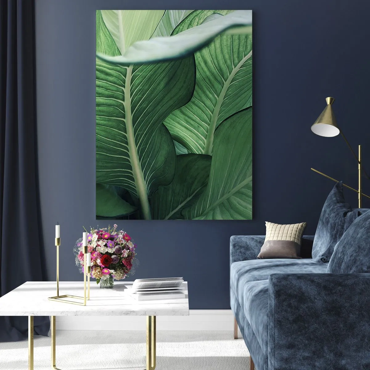 Impression sur verre - Image sur verre - Feuilles vertes avec des détails et une structure expressifs - 80x120cm - Une vie intensément verte - Décoration murale moderne pour le salon et la chambre ARTTOR