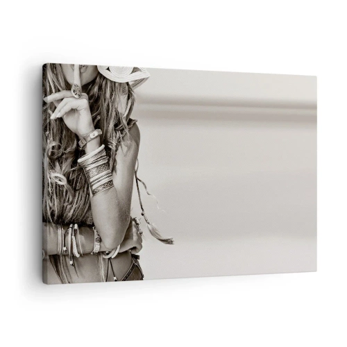Impression sur toile - Image sur toile - Portrait d'une femme bohème avec des bijoux - 70x50cm - Comment va la fille - Décoration murale moderne pour le salon et la chambre ARTTOR