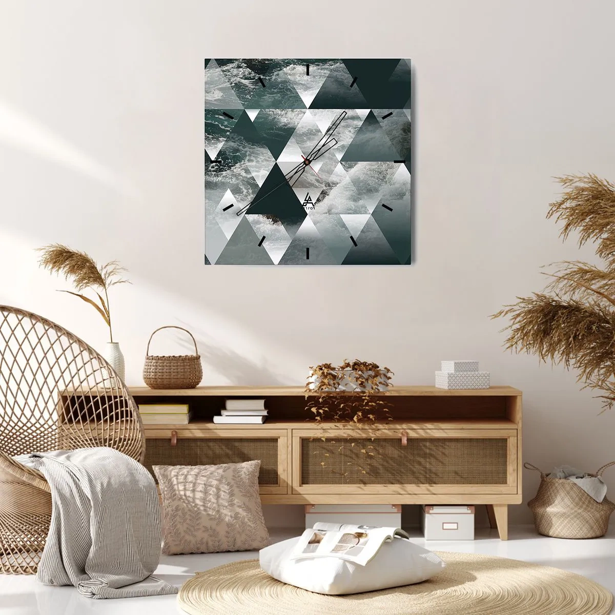 Horloge murale - Pendule murale - Motif géométrique avec un motif de vagues dans des tons de vert - 30x30cm - Point de vue de cristal - Décoration murale moderne pour le salon et la chambre ARTTOR