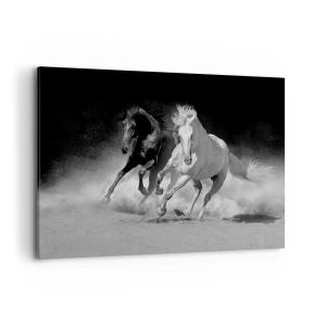 Impression sur toile - Image sur toile - Chevaux au galop en noir et blanc - 120x80cm - Galop de la liberté - Décoration murale moderne pour le salon et la chambre ARTTOR