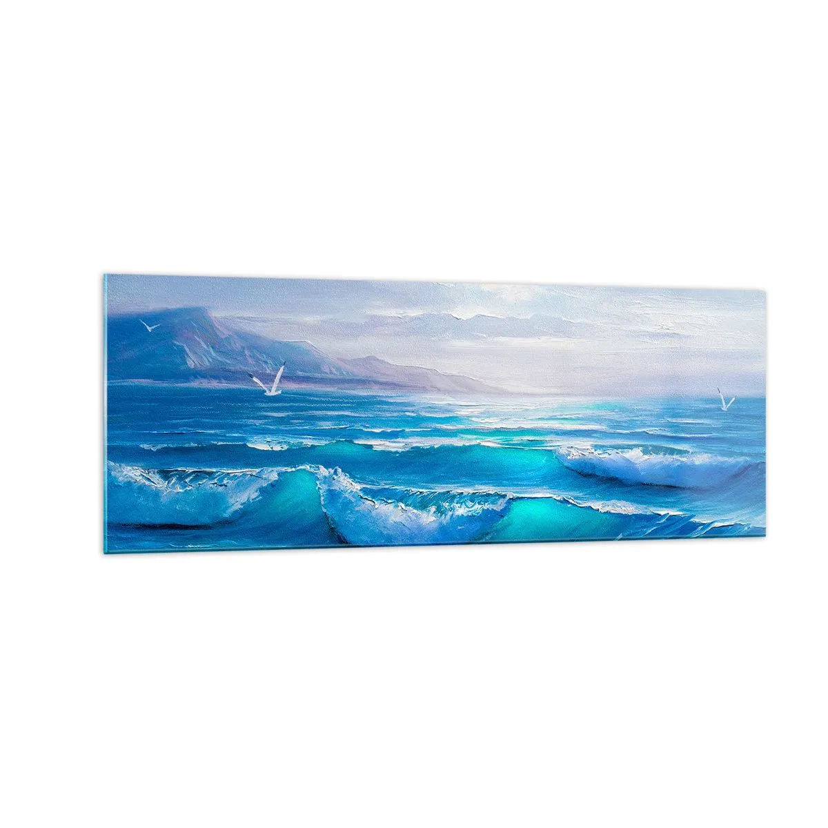 Impression sur verre - Image sur verre - Un paysage marin pittoresque avec des vagues et un ciel bleu - 140x50cm - Il apporte un soulagement - Décoration murale moderne pour le salon et la chambre ARTTOR