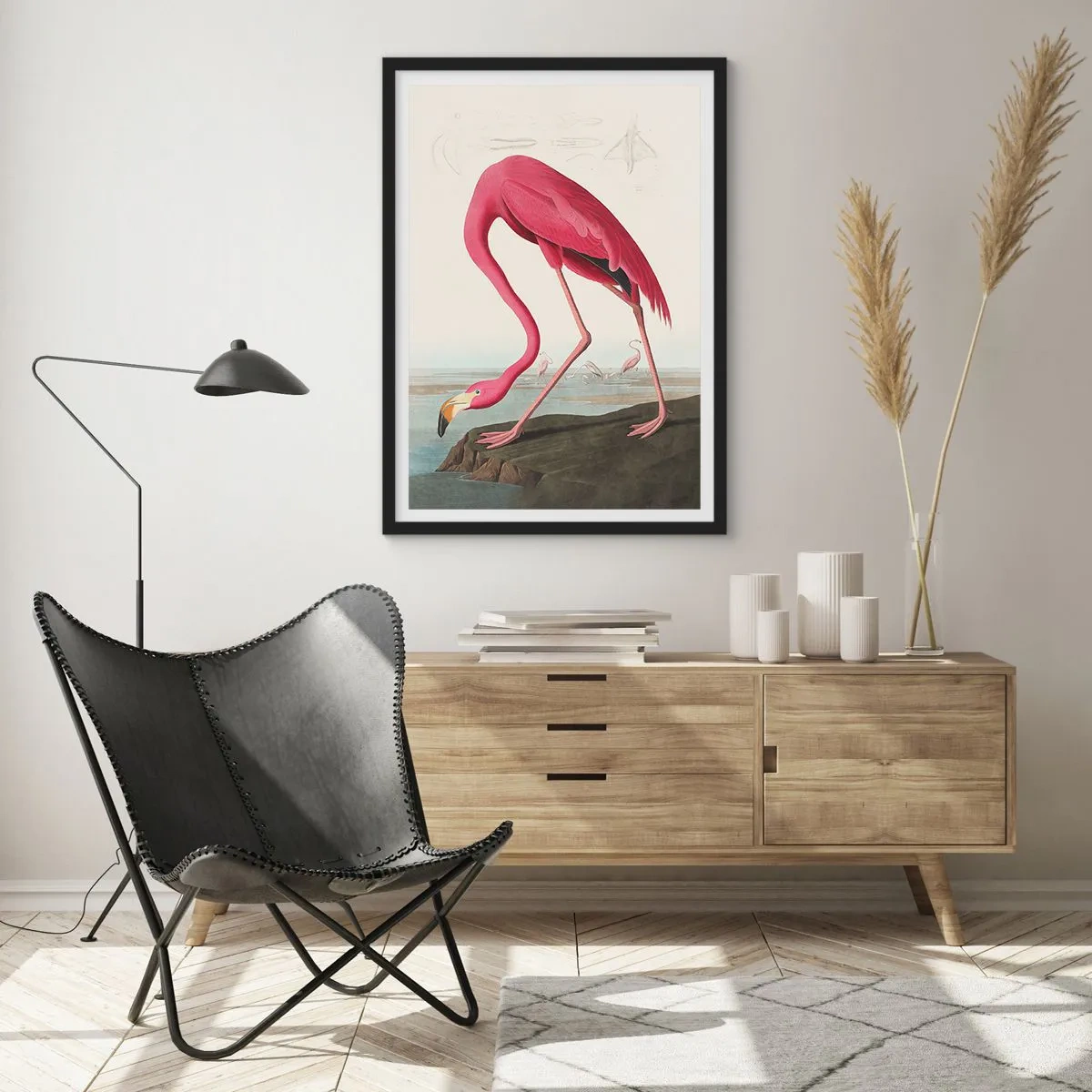 Affiche dans un cadre noir - Poster - Un flamant rose dans un paysage naturel - 50x70cm - Création étonnante - Décoration murale moderne pour le salon et la chambre ARTTOR