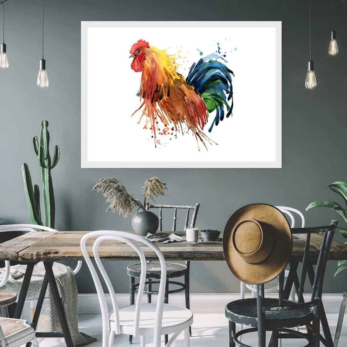 Affiche - Poster - Coq coloré dans un style aquarelle - 100x70cm - Robe royale, fierté royale - Décoration murale moderne pour le salon et la chambre ARTTOR